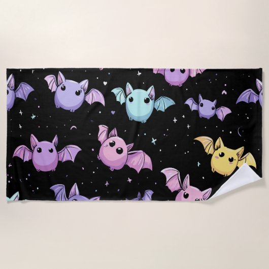Kawaii-Fledermäuse – Süßes Gothic-Muster Strandtuch (Vorderseite)