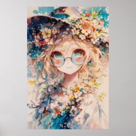 Kawaii Floral Girl Poster