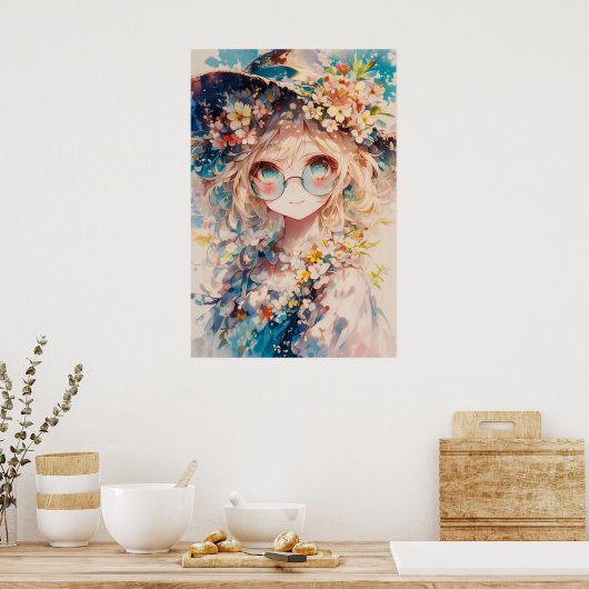 Kawaii Floral Girl Poster (Küche)