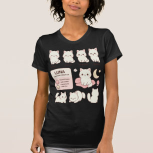 Kawaii Fluffige weiße Katzen-Charakterblatt-Kunst T-Shirt