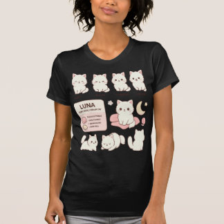 Kawaii Fluffige weiße Katzen-Charakterblatt-Kunst T-Shirt