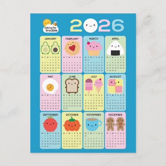 Kawaii Food 2026 Kalender Postkarte (Vorderseite)