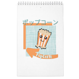 kawaii food- niedlich Popcorn, orange, türkis Kalender