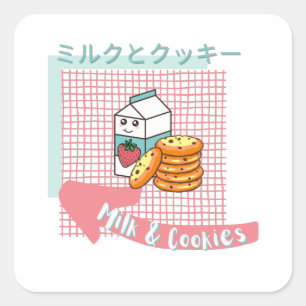 kawaii food- niedliche milch und koch, rosa, türki quadratischer aufkleber