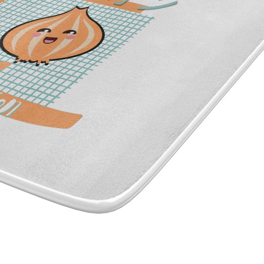 kawaii food- niedliche Zwiebel, orange, türkis Schneidebrett (Ecke)