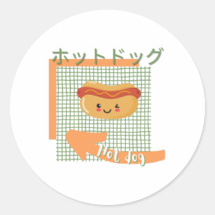 kawaii food - niedlicher Hot Dog, orange, grün Runder Aufkleber