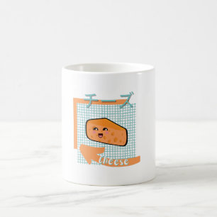 kawaii food- niedlicher käse, orange, türkis kaffeetasse