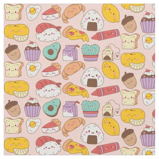 Kawaii Food Pattern Stoff (Nahaufnahme)