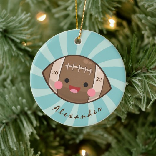 Kawaii Football Ball Kids Player's Name Team Jahr Keramik Ornament (Baum)