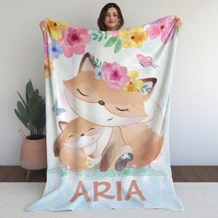 Kawaii Fox mit Blume mit Individuelle Name Fleecedecke