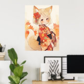 Kawaii Fox mit Kimono Poster (Heimbüro)