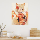 Kawaii Fox mit Kimono Poster (Küche)