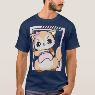Kawaii Fox spielt Niedliches Spiel für Computer Pl T-Shirt