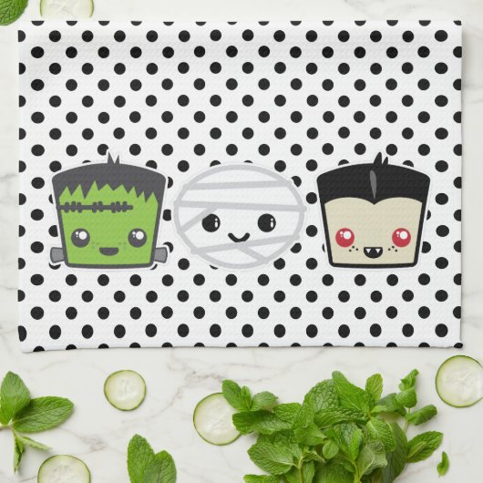 Kawaii Frankenstein Mummy Dracula Kitchen Handtuch (Gefaltet)
