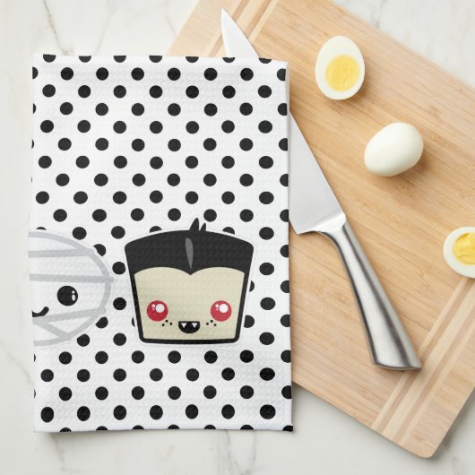 Kawaii Frankenstein Mummy Dracula Kitchen Handtuch (Viertel Falte)