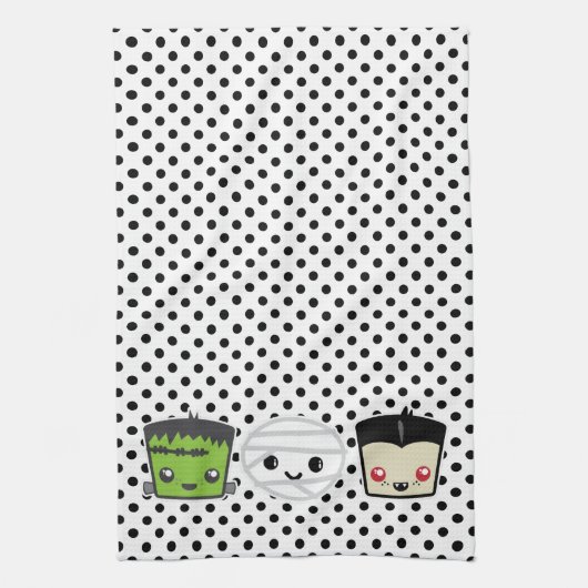 Kawaii Frankenstein Mummy Dracula Kitchen Handtuch (Vertikal)