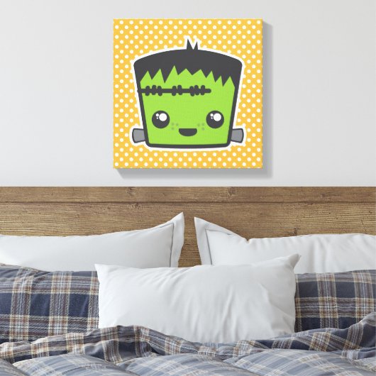Kawaii Frankenstein Wrapped Canvas Leinwanddruck (Insitu (Schlafzimmer))