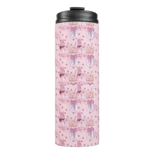 Kawaii Freakshake Pattern - Pastel Lila Thermosbecher (Vorderseite)