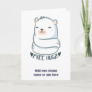 Kawaii FREE HUGS Polar Bär Weiß Niedliche Liebe Karte