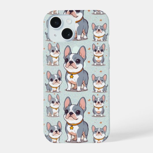 Kawaii French Bulldog Frenchie Moods iPhone 15 Hülle (Rückseite)