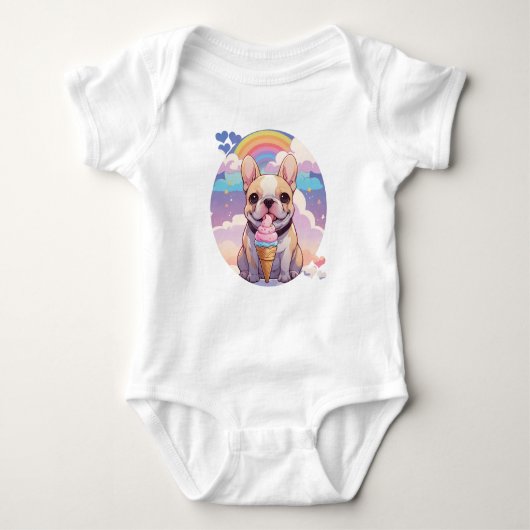 Kawaii French Bulldog Ice Creme Rainbow Baby Strampler (Vorderseite)