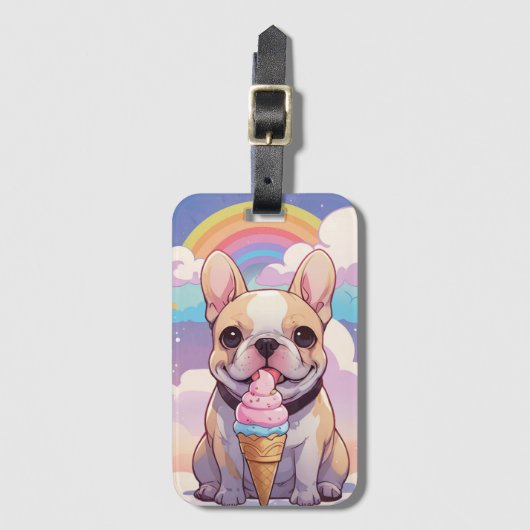 Kawaii French Bulldog Ice Creme Rainbow Gepäckanhänger (Vorderseite Vertikal)