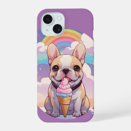 Kawaii French Bulldog Ice Creme Rainbow iPhone 15 Hülle