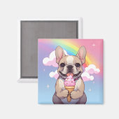 Kawaii French Bulldog Ice Creme Rainbow Magnet (Vorderseite/Rückseite)