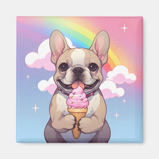 Kawaii French Bulldog Ice Creme Rainbow Magnet (Vorne)