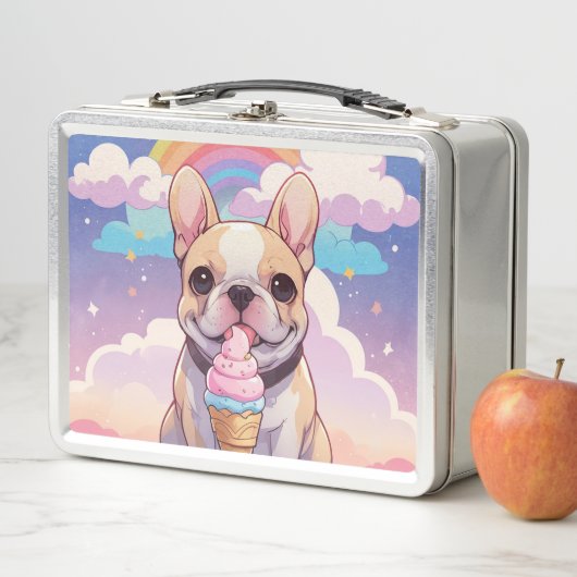 Kawaii French Bulldog Ice Creme Rainbow Metall Brotdose (Beispiel)
