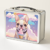 Kawaii French Bulldog Ice Creme Rainbow Metall Brotdose (Vorderseite)