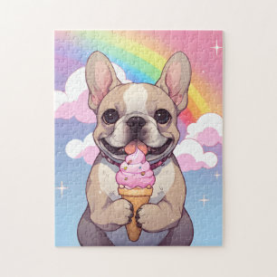 Kawaii French Bulldog Ice Creme Rainbow Puzzle