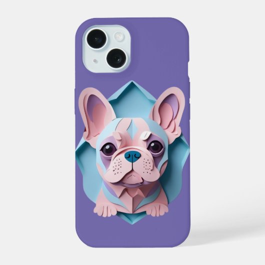 Kawaii French Bulldog Pastell Papier schneiden Kun iPhone 15 Hülle (Rückseite)