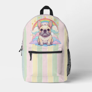 Kawaii French Bulldog Rainbow Sky Clouds Bedruckter Rucksack