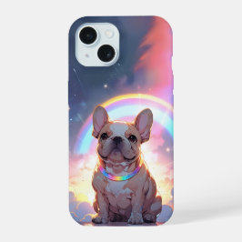 Kawaii French Bulldog Rainbow Sky Clouds iPhone 15 Hülle