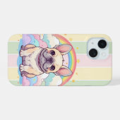 Kawaii French Bulldog-Regenbogenwolken iPhone 15 Hülle (Rückseite (Horizontal))
