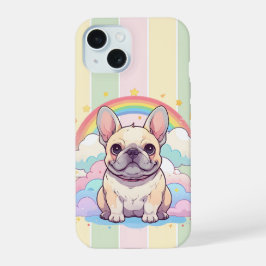 Kawaii French Bulldog-Regenbogenwolken iPhone 15 Hülle