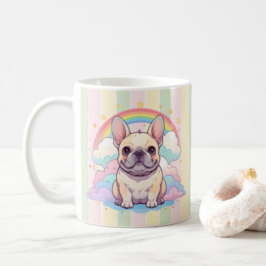 Kawaii French Bulldog-Regenbogenwolken Kaffeetasse (Mit Donut)