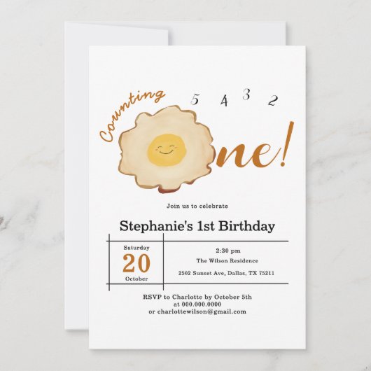 Kawaii Fried Egg 1. Geburtstag Einladung (Vorderseite)