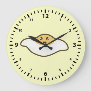 Kawaii Fried egg Große Wanduhr