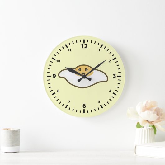 Kawaii Fried egg Große Wanduhr (Zuhause)