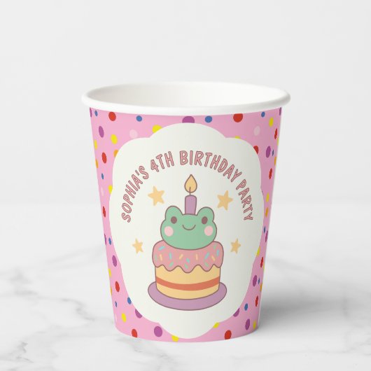 Kawaii Frog Birthday Cake Custom Pappbecher (Rückseite)
