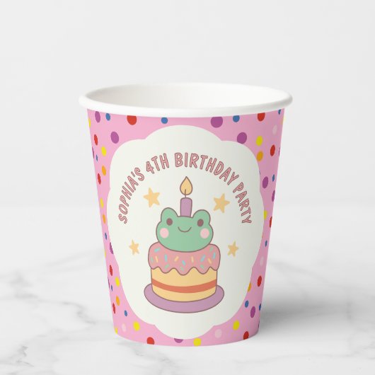 Kawaii Frog Birthday Cake Custom Pappbecher (Vorderseite)