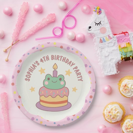 Kawaii Frog Birthday Cake Custom Pappteller (Party)