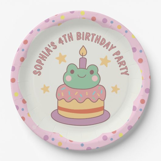 Kawaii Frog Birthday Cake Custom Pappteller (Vorderseite)