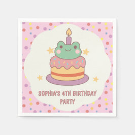 Kawaii Frog Birthday Cake Custom Serviette