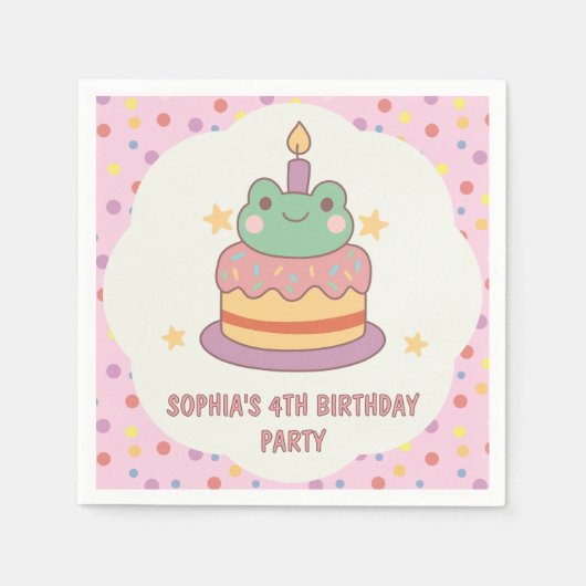 Kawaii Frog Birthday Cake Custom Serviette (Vorderseite)