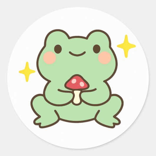 Kawaii Frog Holding Mushroom Sticker (Vorderseite)