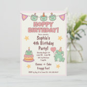 Kawaii Frog, Hoppy Birthday Party Einladung (Stehend Vorderseite)