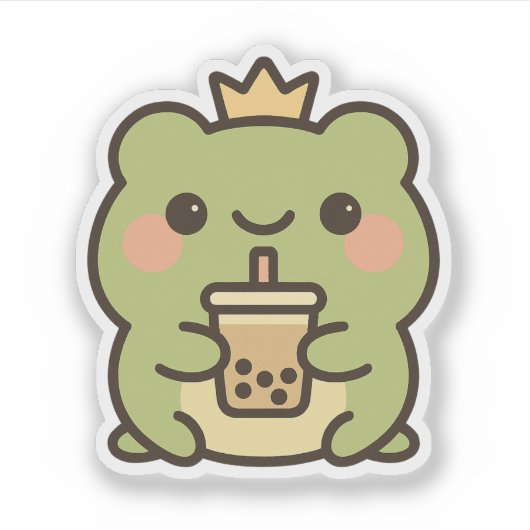 Kawaii Frog mit Bubble Tee Sticker (Vorderseite)